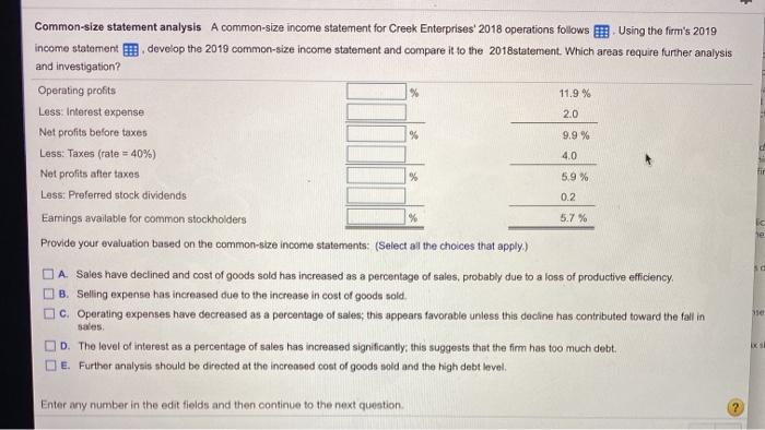 operations follows Using the firm's 2019 income statement develop the 2019 common-size