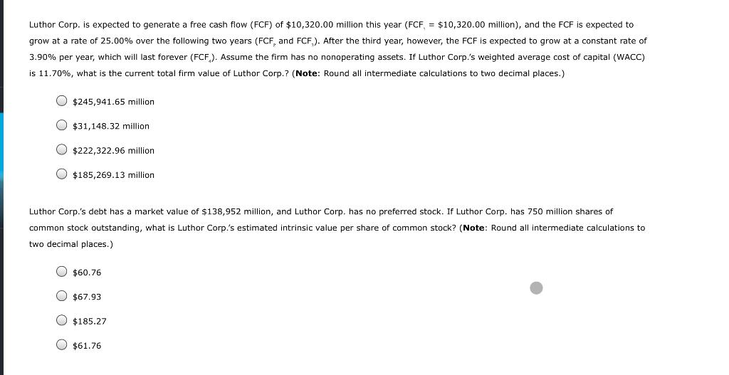  Luthor Corp. is expected to generate a free cash flow (FCF)