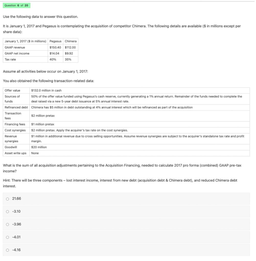 Pls help with these M&A modeling questions and select one of the