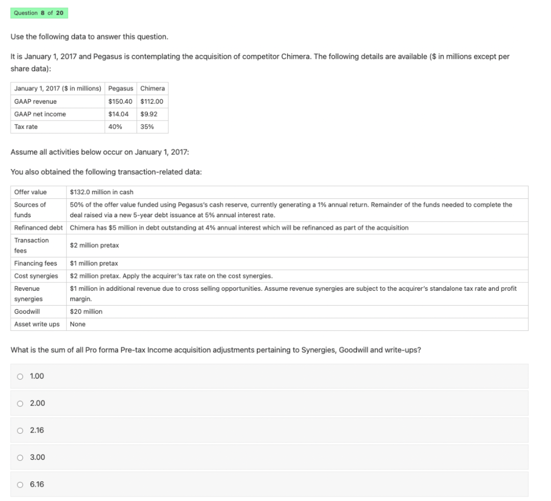 answer options for each. Use the following data to answer this question.