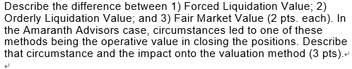  Describe the difference between 1) Forced Liquidation Value; 2) Orderly Liquidation