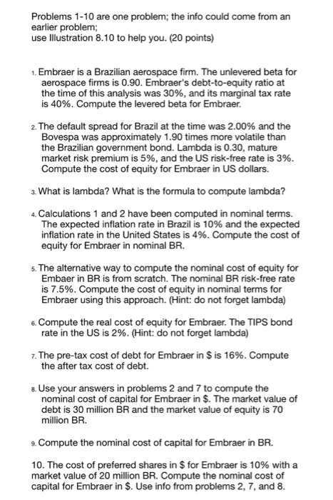 THIS IS 1 PROBLEM ( INVESTMENT VALUATION COURSE ) Problems 1-10 are