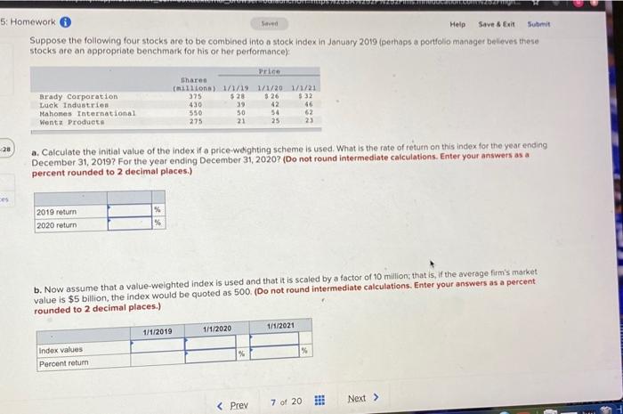  Seved Help Save & Exit Submit 5: Homework Suppose the following