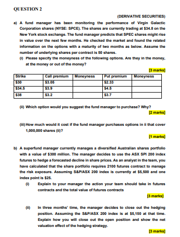 QUESTION 2 (DERIVATIVE SECURITIES) a) A fund manager has been monitoring