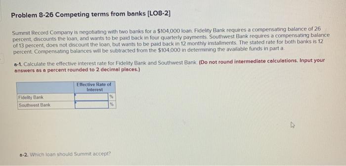  help please Problem 8-26 Competing terms from banks [LO8-2] Summit Record