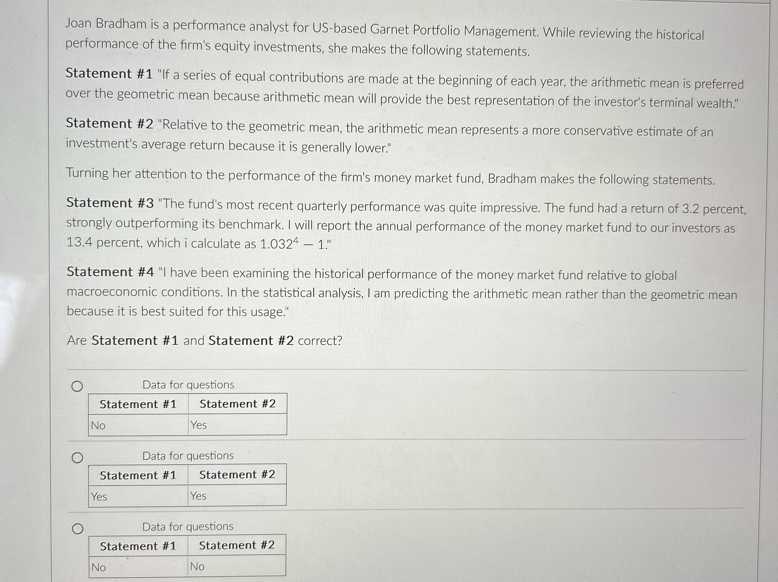  Joan Bradham is a performance analyst for US-based Garnet Portfolio Management.