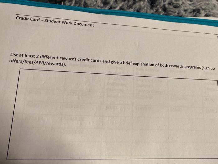 how do i answer this problem ? Credit Card - Student Work