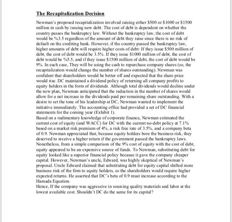 does the dividend per share change for each proposed debt level? Remember