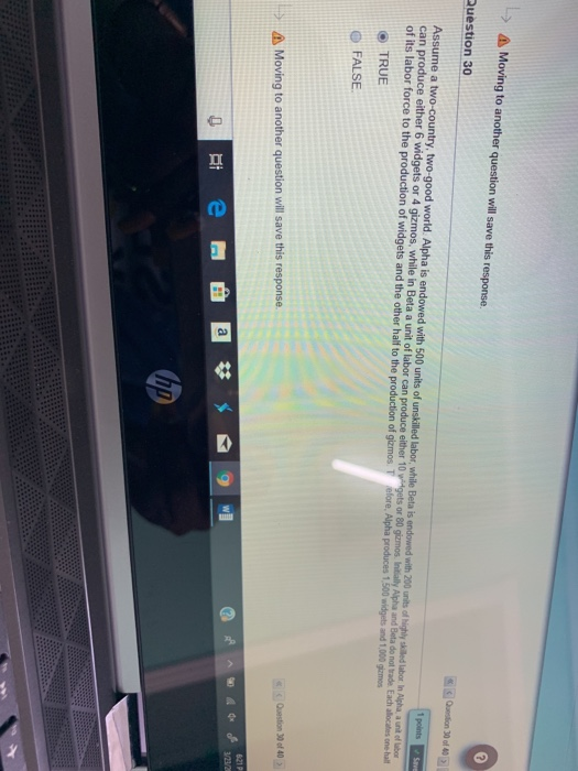 is the opportunity cost of one gizmo in Alpha? O 1.5 widgets