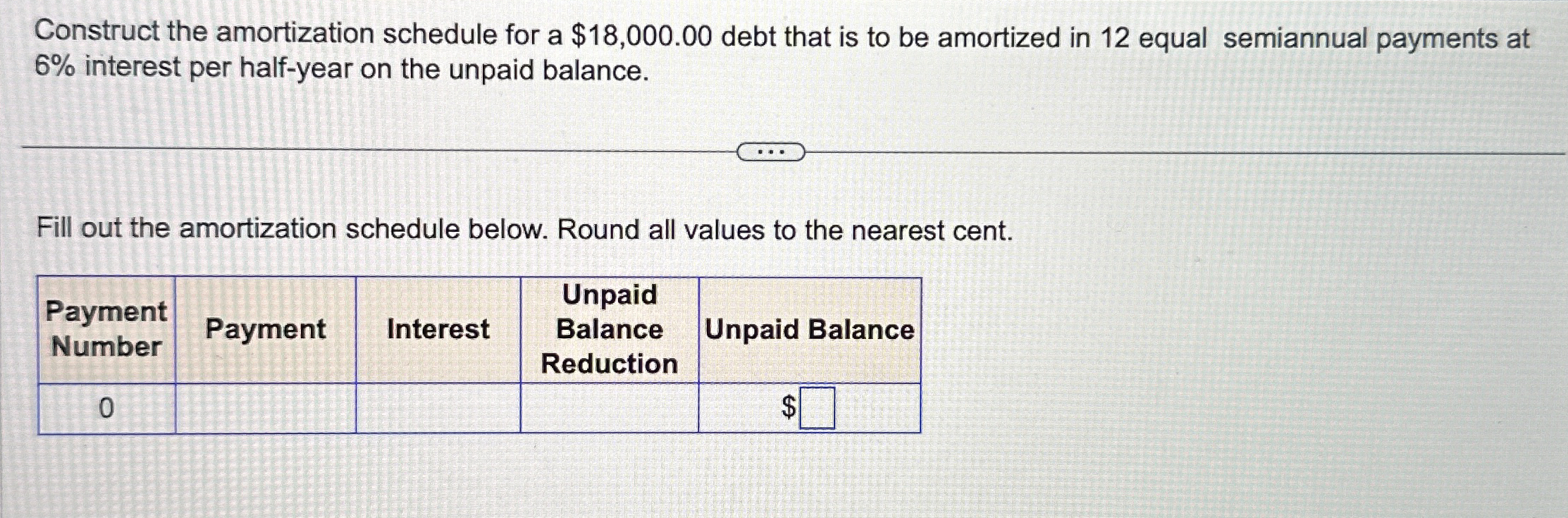  Construct the amortization schedule for a $18,000.00 debt that is to