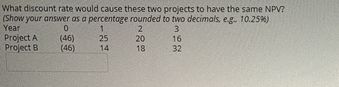  What discount rate would cause these two projects to have the