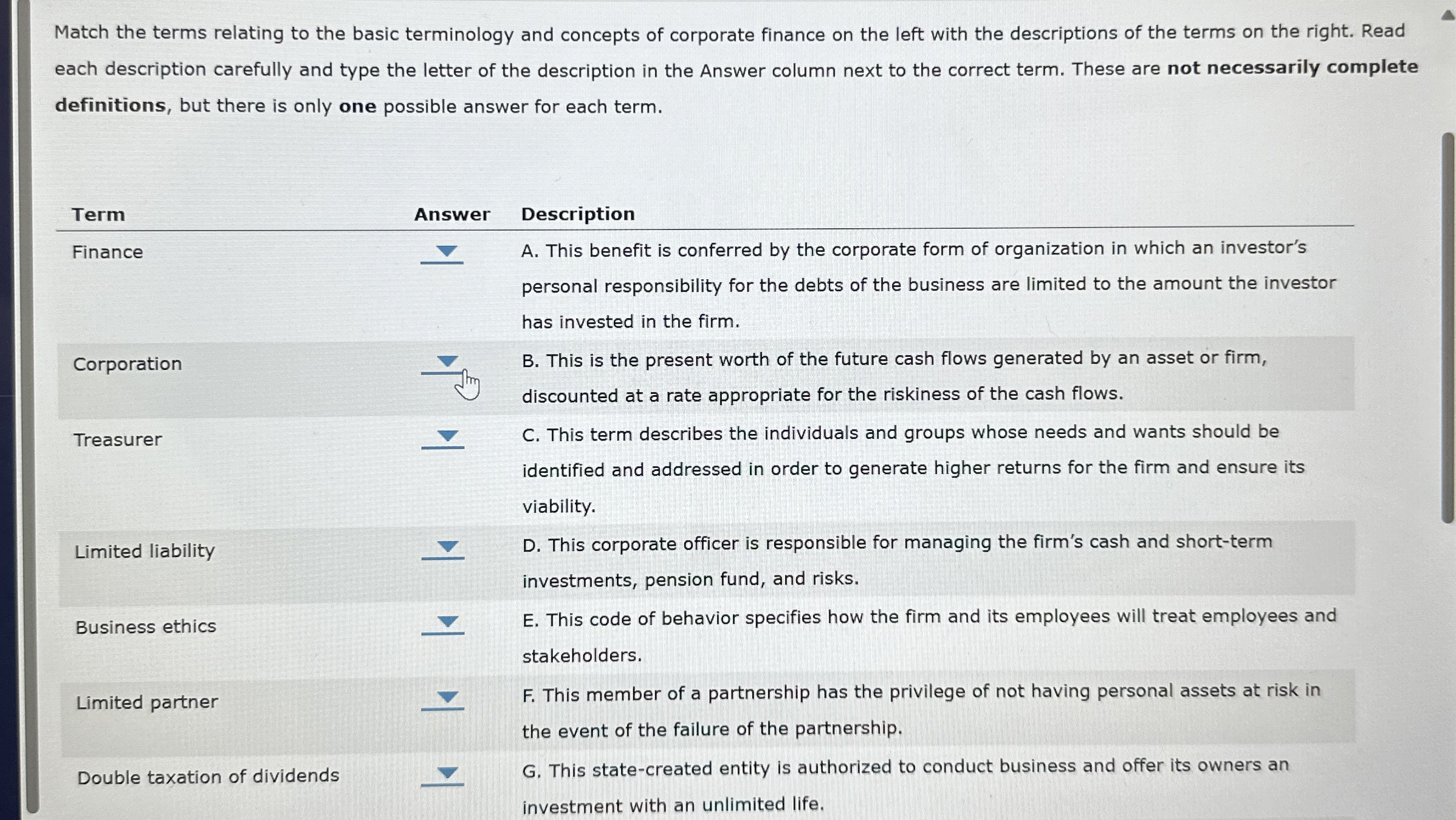  Match the terms relating to the basic terminology and concepts of