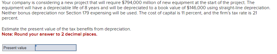  Your company is considering a new project that will require $794,000