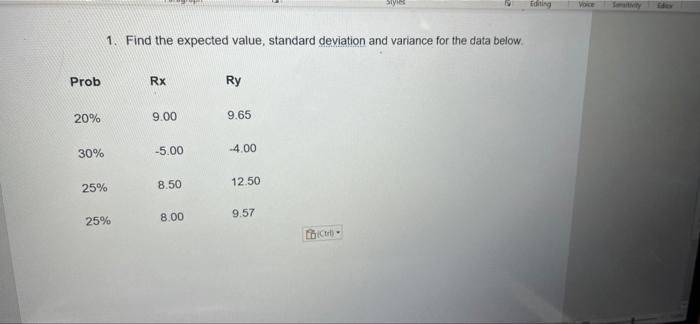#4 Editing 1. Find the expected value, standard deviation and variance for