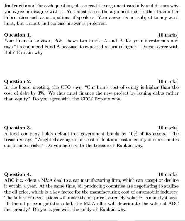  Instructions: For each question, please read the argument carefully and discuss