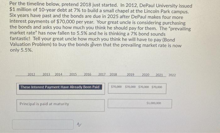  Per the timeline below, pretend 2018 just started. In 2012, DePaul