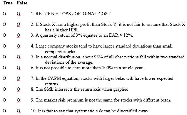  True False O O 1. RETURN = LOSS / ORIGINAL COST