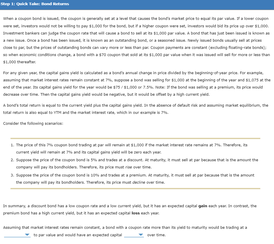  Step 1: Quick Take: Bond Returns When a coupon bond is
