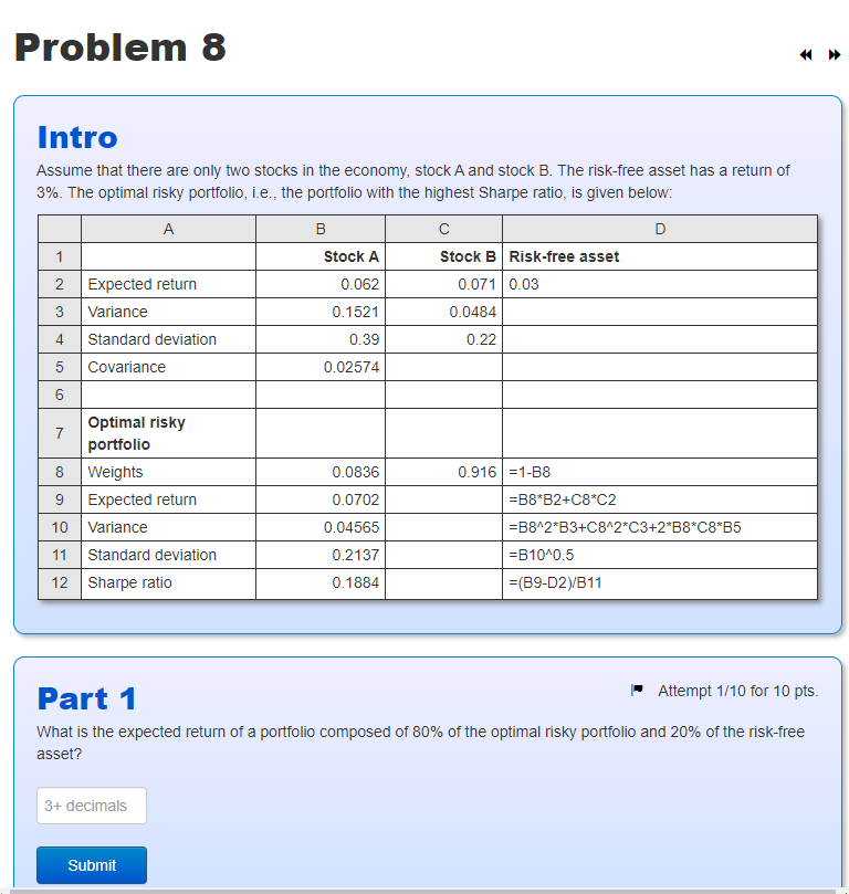 Problem 8 Intro Assume that there are only two stocks in