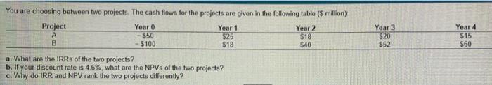 Ch8 Q4 Show work please You are choosing between two projects. The