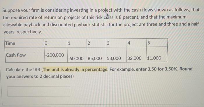 the cash flows shown as follows. The required rate of return on
