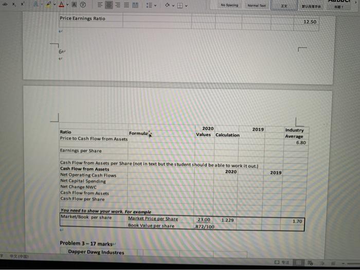 and the cash flow from asses is worth 1 mark) Se 2019