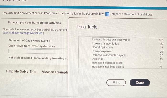 1. 2. (Working with a statement of cash flows) Given the information