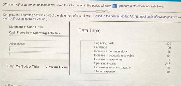 provided by operating activities Complete the investing activities part of the statement