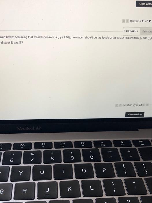 Information about three stocks (D. E, and F) and two common risk