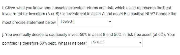 market Return, Asset A Return, Asset B Market Return 10% 0% 5%