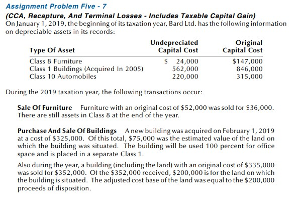  Assignment Problem Five - 7 (CCA, Recapture, And Terminal Losses -