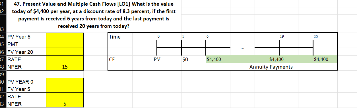  1 6 19 20 31 47. Present Value and Multiple Cash