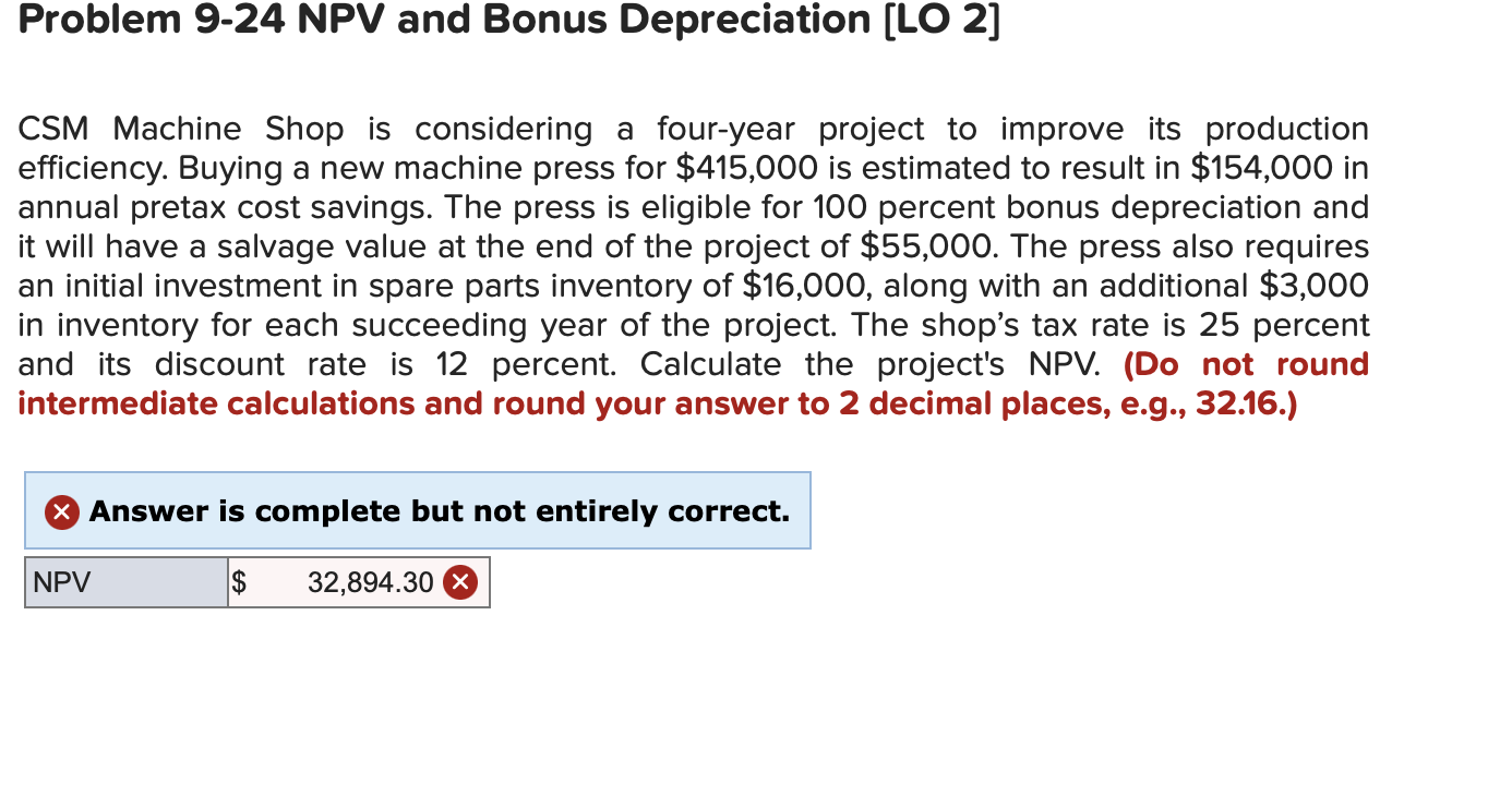  CSM Machine Shop is considering a four-year project to improve its