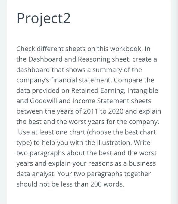  Project2 Check different sheets on this workbook. In the Dashboard and