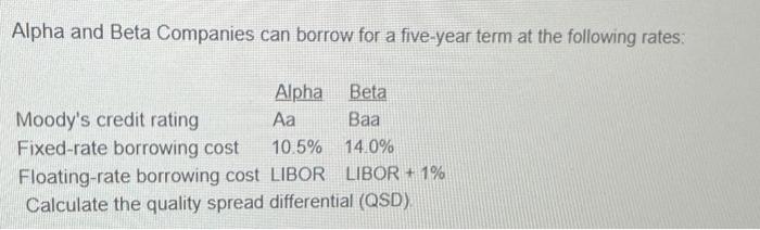  Alpha and Beta Companies can borrow for a five-year term at