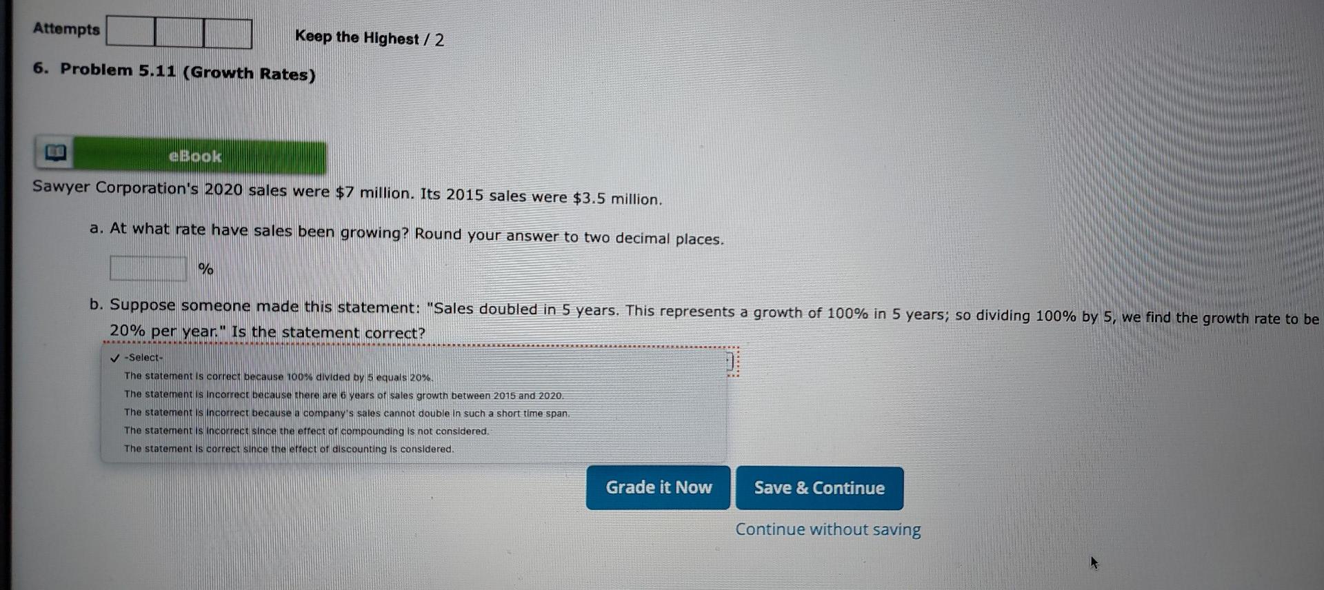 Attempts Keep the Highest / 2 6. Problem 5.11 (Growth Rates)