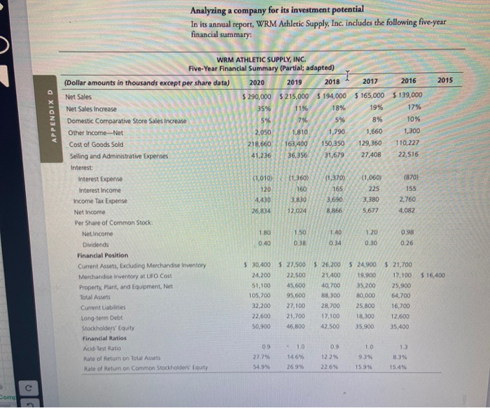  please help with step by step explanation Analyzing a company for