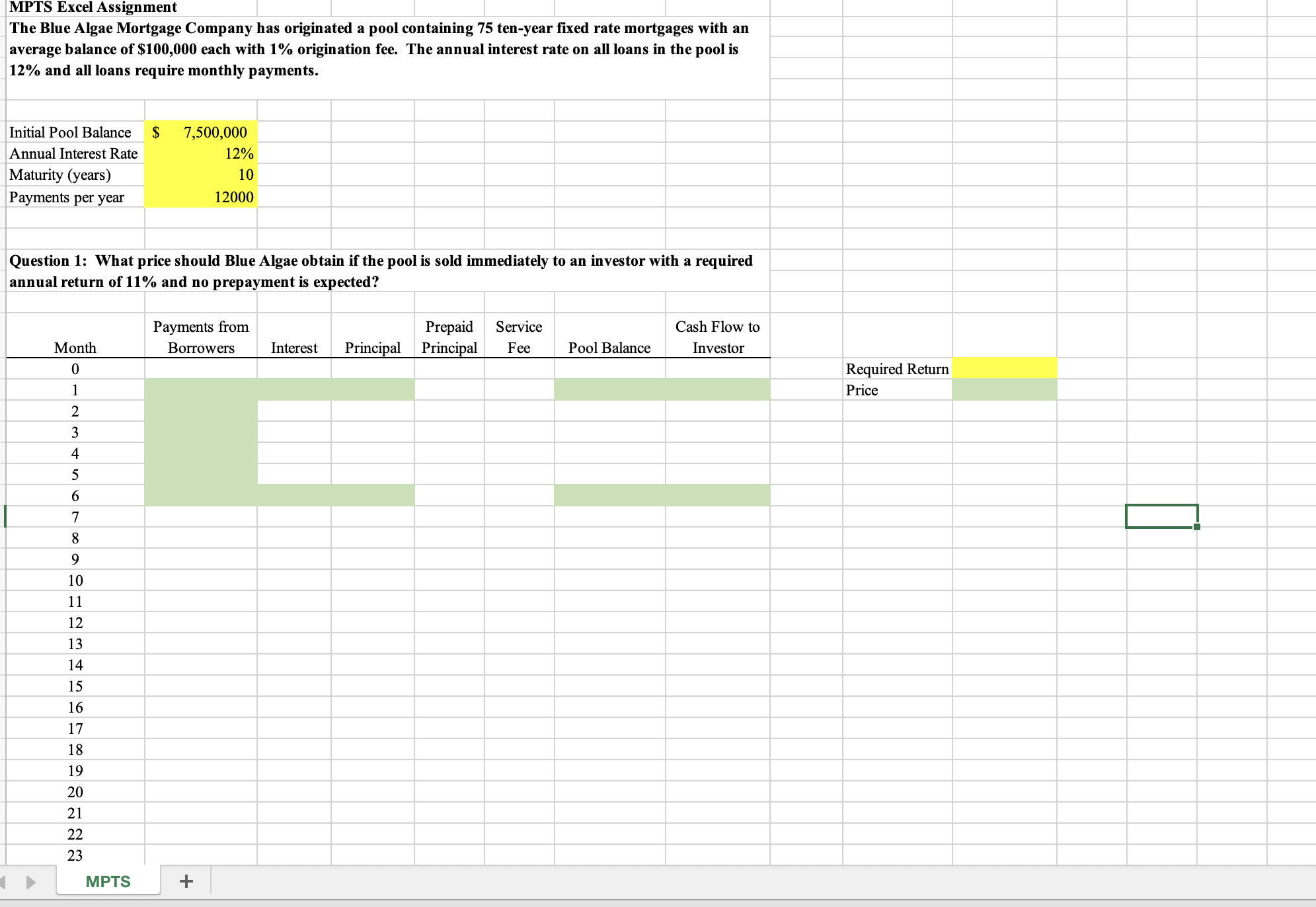 Please help with Excel Formulas MPTS Excel Assignment The Blue Algae