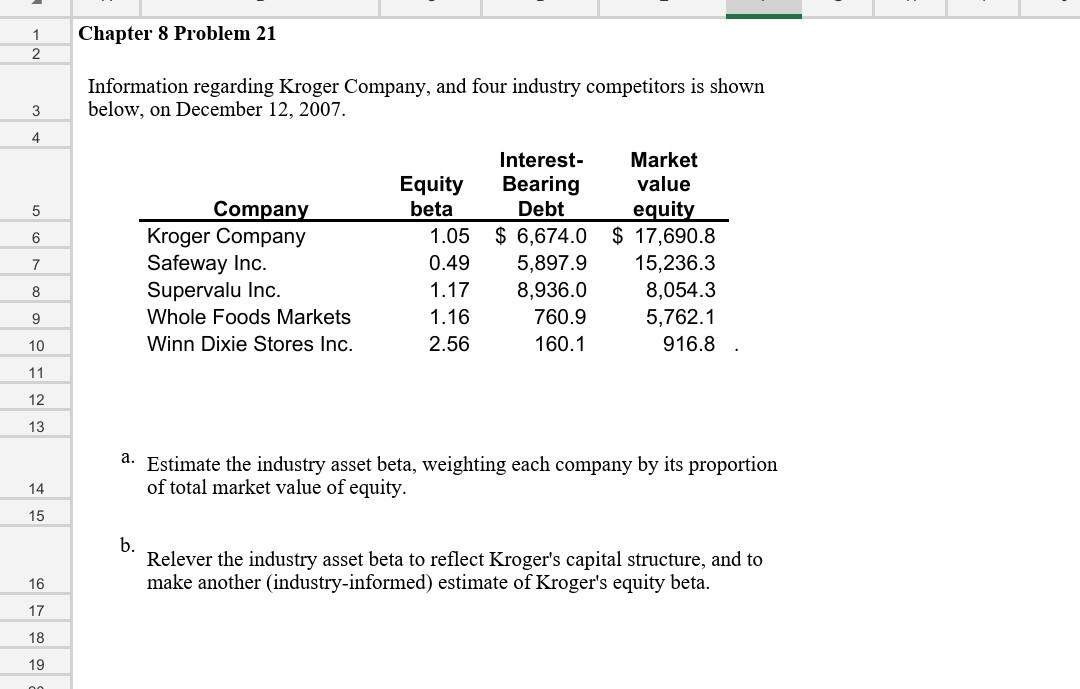 1 2 Chapter 8 Problem 21 Information regarding Kroger Company, and