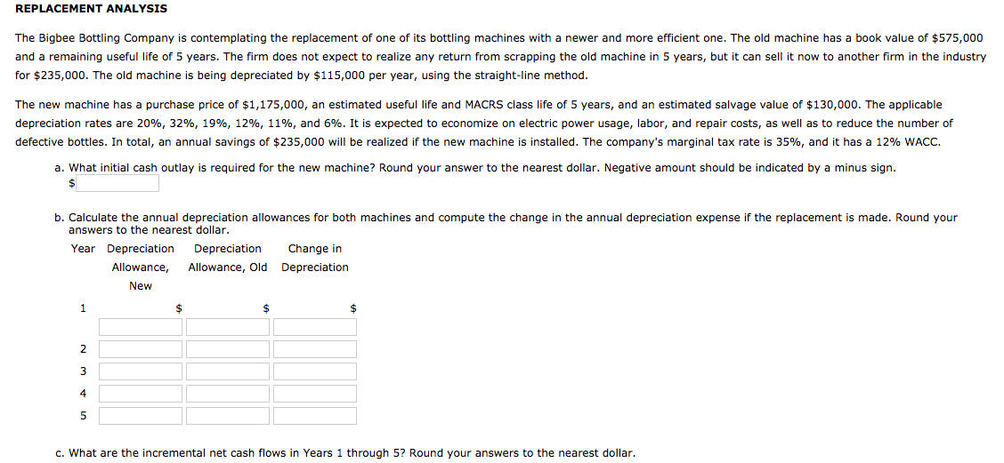REPLACEMENT ANALYSIS The Bigbee Bottling Company is contemplating the replacement of