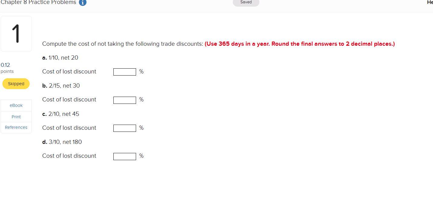  Chapter 8 Practice Problems i Saved HE 1 1 Compute the