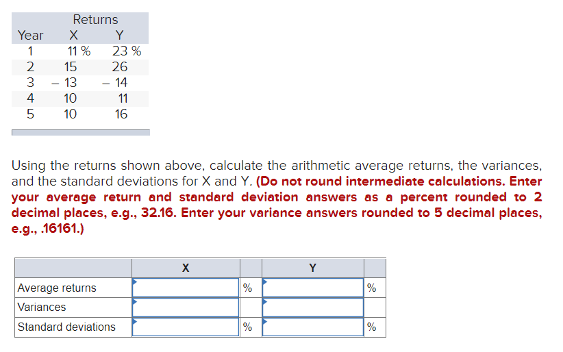 Year 1 2 3 4 5 Returns Y 11 % 23