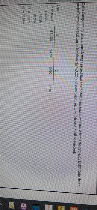  Datta Computer Systems is considering a project that has the following