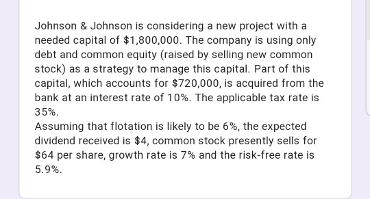 Johnson & Johnson is considering a new project with a needed