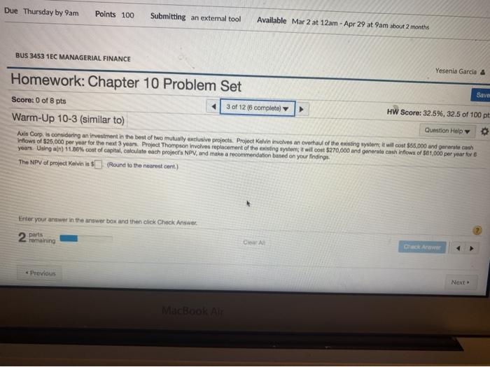  Due Thursday by 9am Points 100 Submitting an extemal tool Available