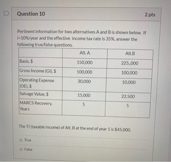 B is shown below. If i=10%/year and the effective income tax rate