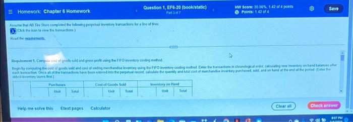  E Question 1, EF6-20 (book/static) Part 7 Save HW Score: 35