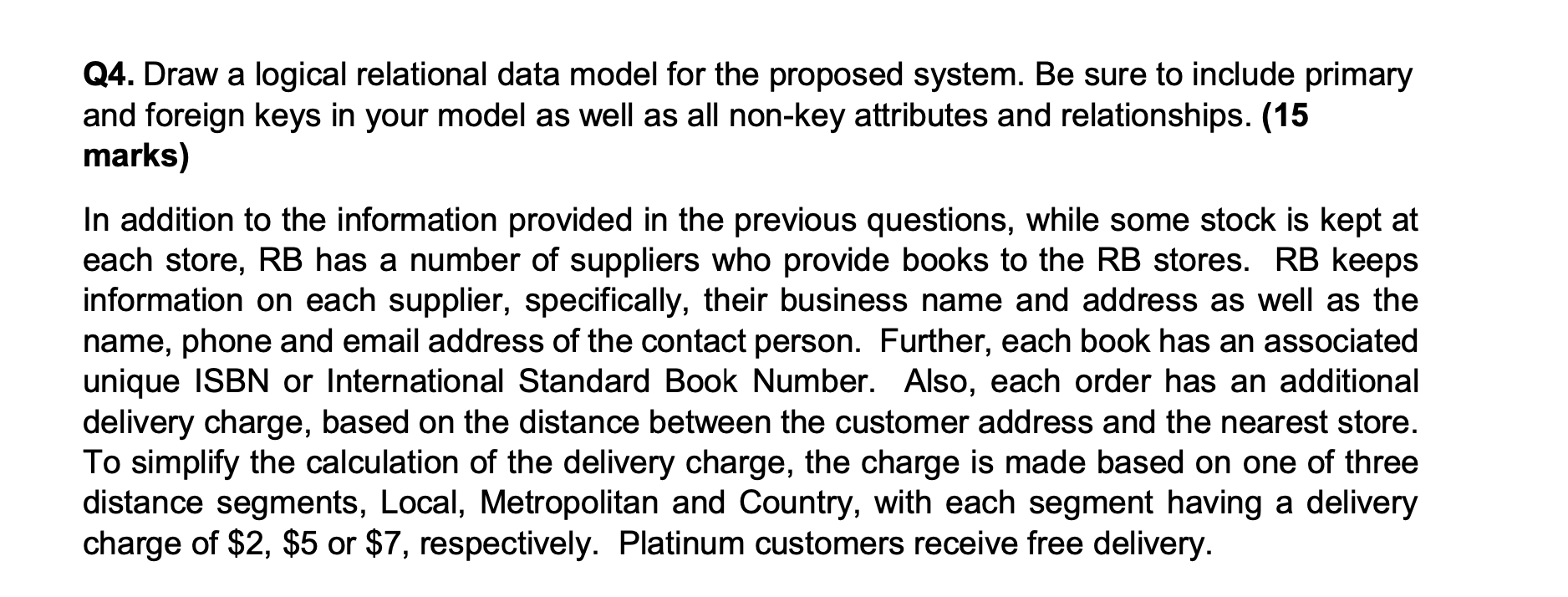  Q4. Draw a logical relational data model for the proposed system.