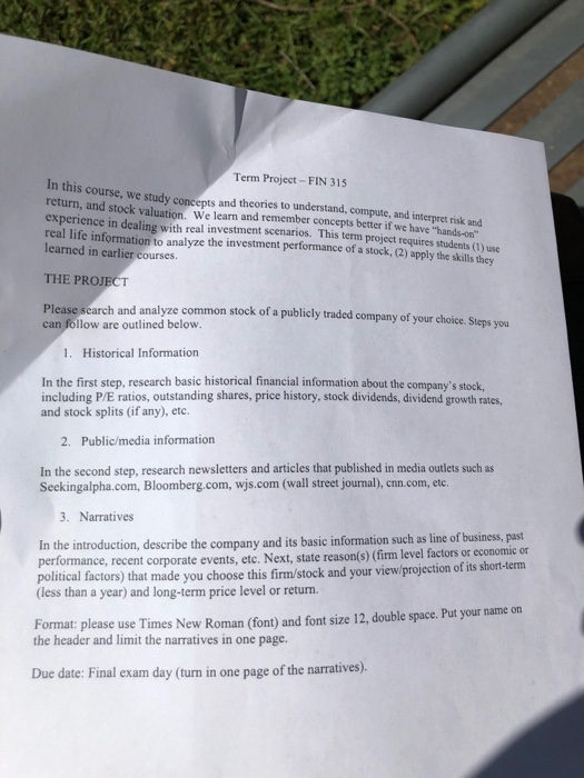  Term Project-FIN 31s In this course, we study concepts and theories