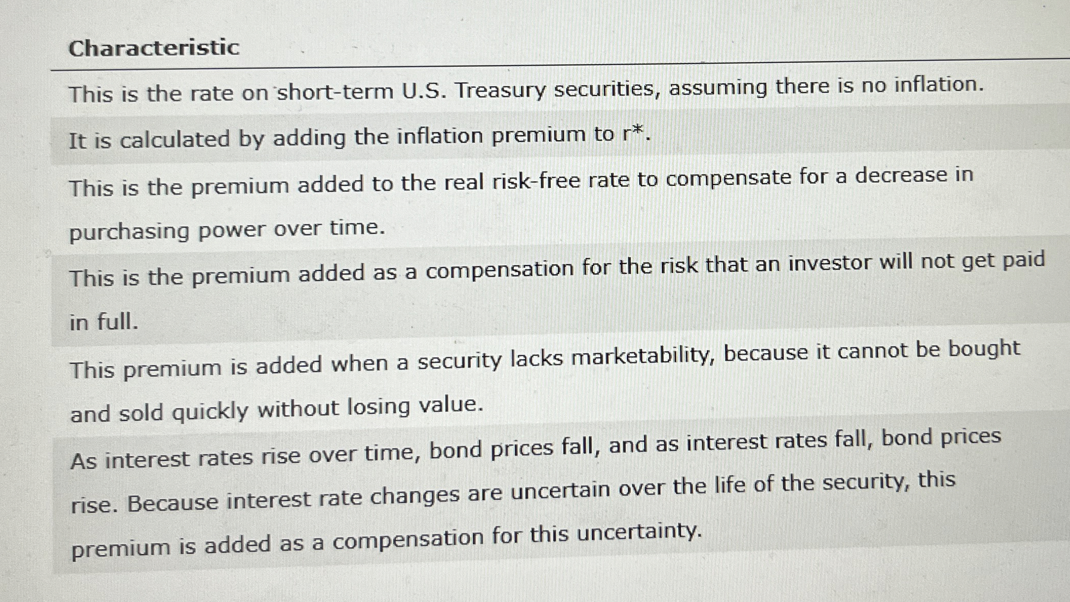  Characteristic This is the rate on short-term U.S. Treasury securities, assuming